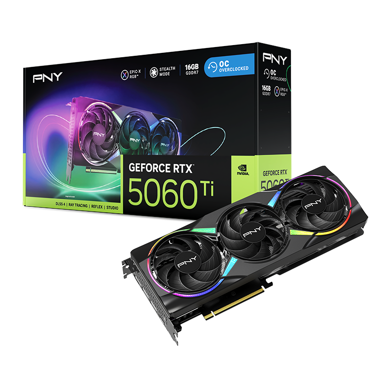 PNY GeForce RTX™ 5060 Ti 16GB EPIC-X RGB™ Overclocked Triple Fan GPU .