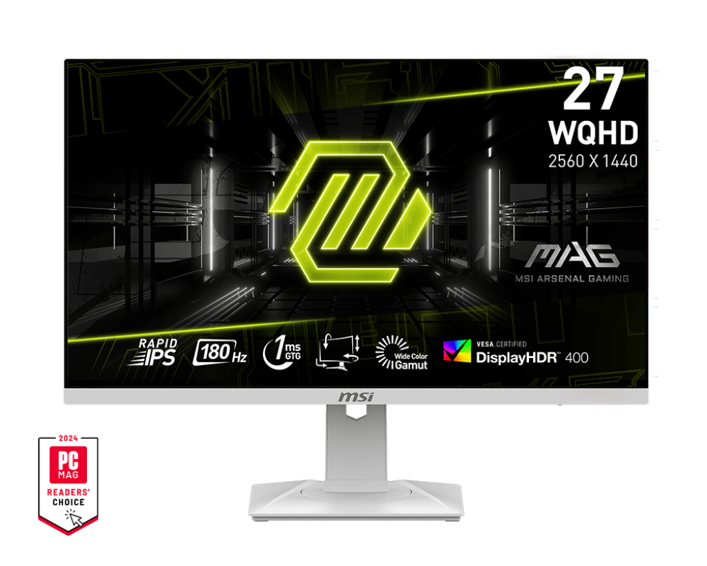 MSI MAG 274QRFW 27" WQHD Gaming Monitor, 2560 x 1440 Rapid IPS Panel, 180 Hz, 1ms GtG, 123% sRGB Colour Gamut, WHITE.