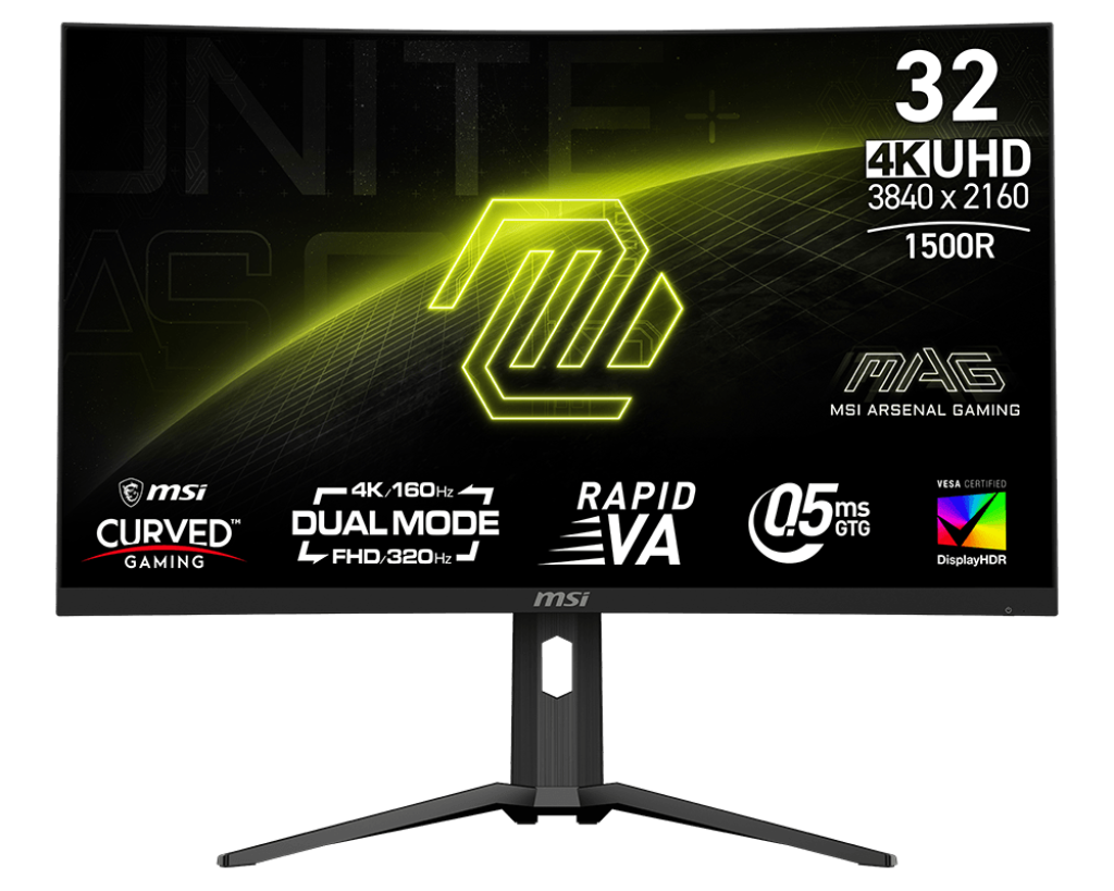 MSI MAG 321CUPDF Gaming Monitor, 32-inches Rapid VA, Dual mode with UHD 160Hz and FHD 320Hz, BLACK.
