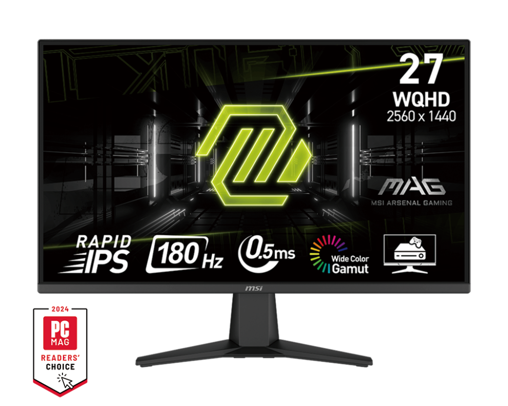 MSI MAG 275QF 27" 2K Gaming Monitor, 2560 x 1440 (WQHD), 0.5ms Response Time, 180Hz, HDR Ready, HDMI, DP Port, Tilt Adjustable, BLACK.