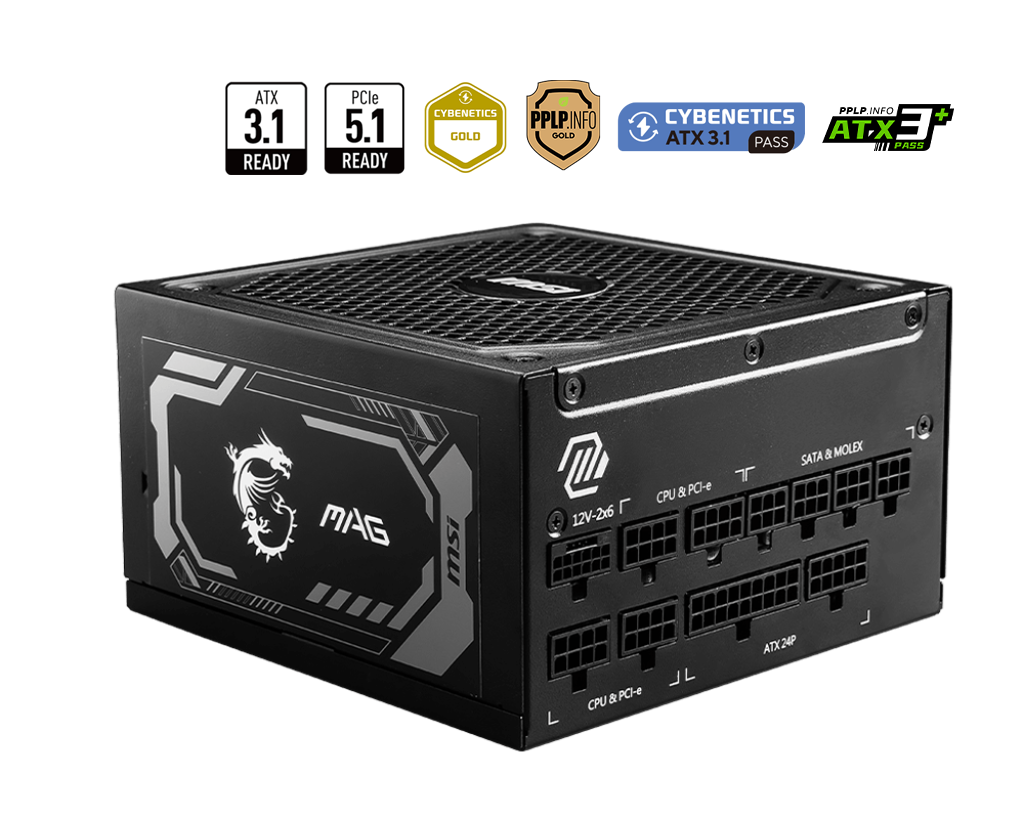 MSI MAG A1000GL PCIE5 1000W Power Supply, Full Modular, BLACK.