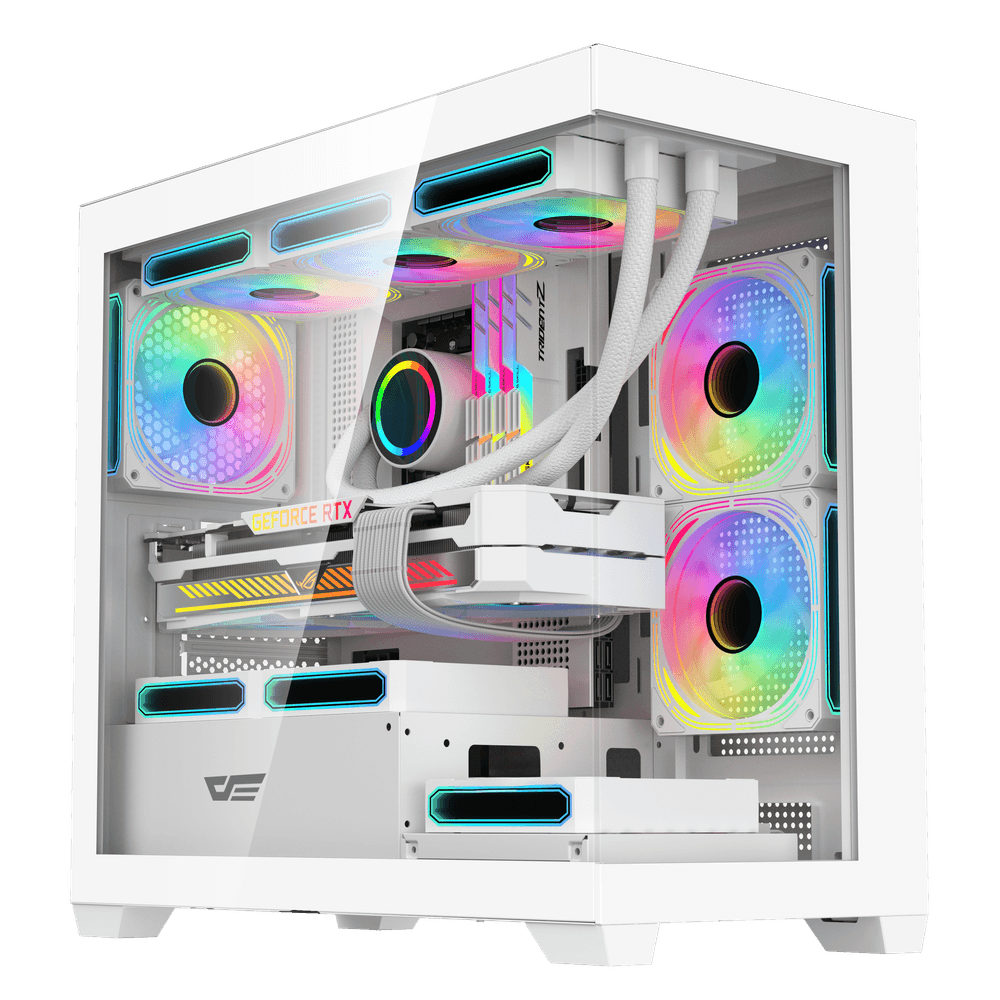 DarkFlash DS900M M-ATX PC Case, With 3 ARGB Fans, WHITE.