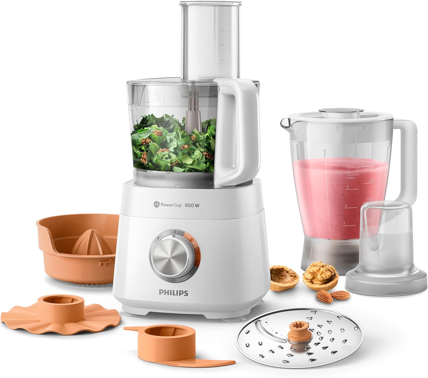 Philips Viva Collection Compact Food Processor - 850W, 30 Functions, Citrus Press & Mill, HR7520/01, 850W, 30 functions, with Citrus Press & mill, 1.5L Bowl, 1.5L Jar - HR7520/01