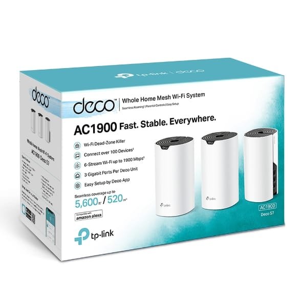 TPLINK DECO S7 3 PACK AC1900 WHOLE HOME MESH WIFI SYSTEM.