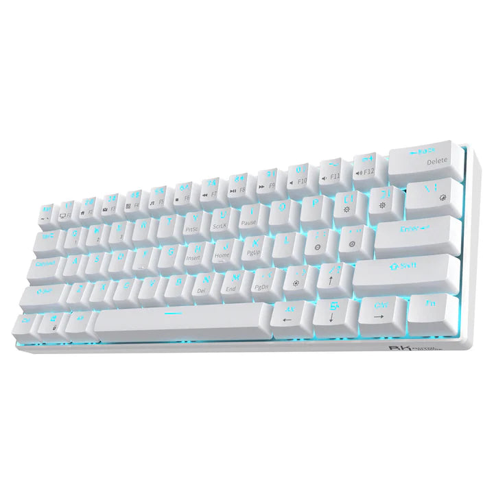 RK ROYAL KLUDGE RK61 60% RGB Mechancial Gaming Keyboard- RED Switch – WHITE .
