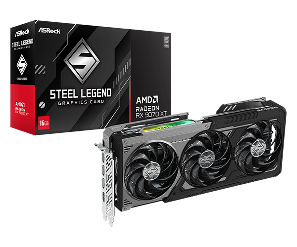 ASROCK AMD Radeon™ RX 9070 XT Steel Legend 16GB, BLACK.