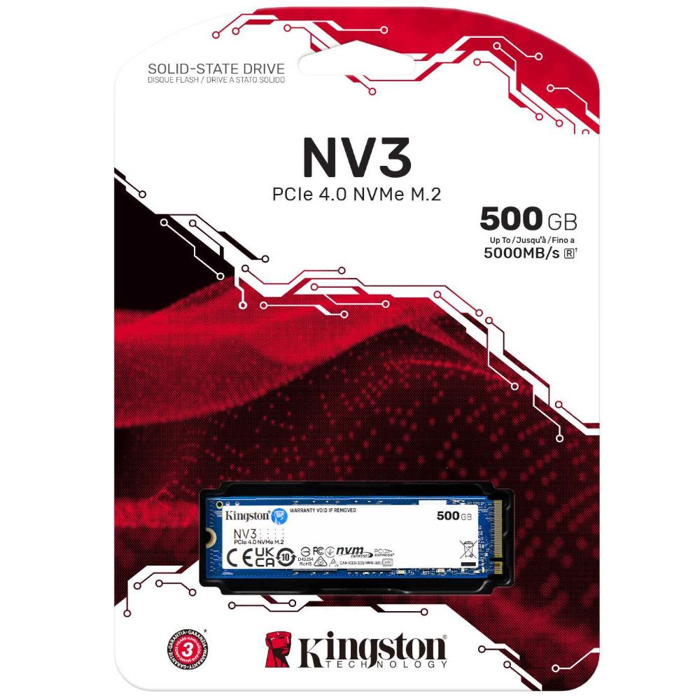Kingston’s NV3 PCIe 4.0 NVMe SSD  500GB Capacity, Up to 5,000MB/s read, 3,000MB/s write .