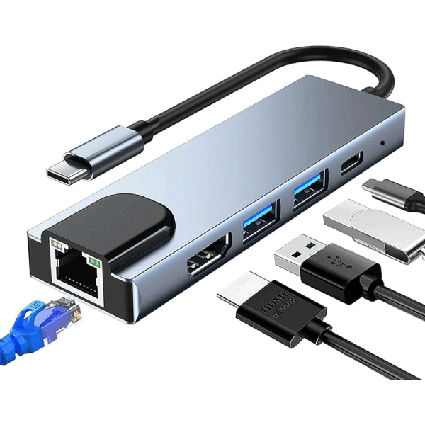 Type-C 5 in 1 Adapter Converter Hub To HDMI+USB+LAN.