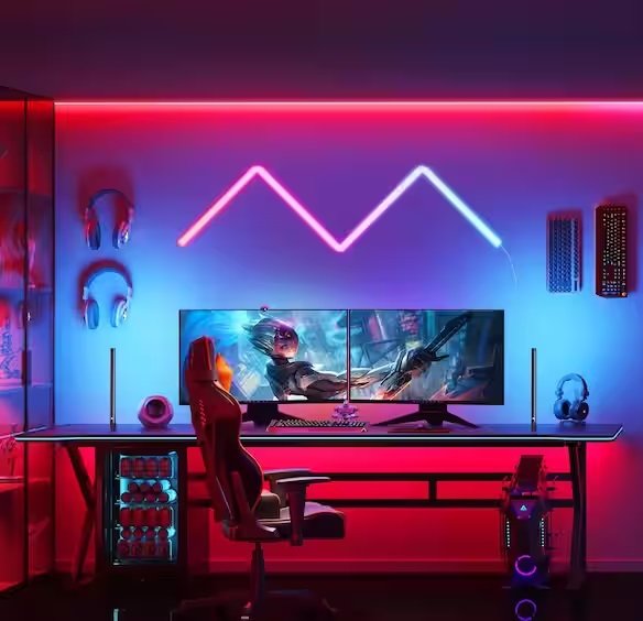 Glide Led Wall Lights 6 Bars + 1 Corner For Gaming Room Streaming.